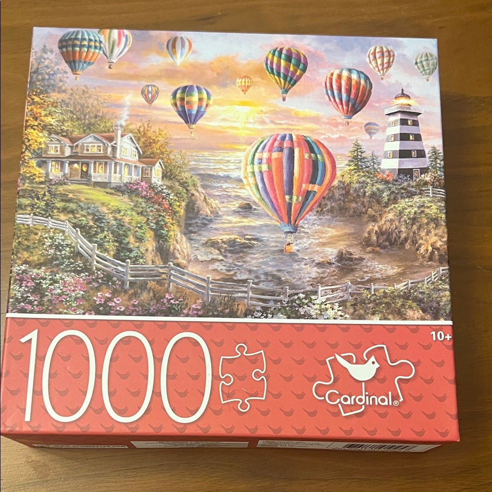 1000 Piece Puzzle Cardinal Brand Ages 10+ Hot Air Balloons Over Cottage Cove NEW